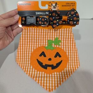 NWT Simply Dog Halloween Collar & Bandana Set - Orange and Black
